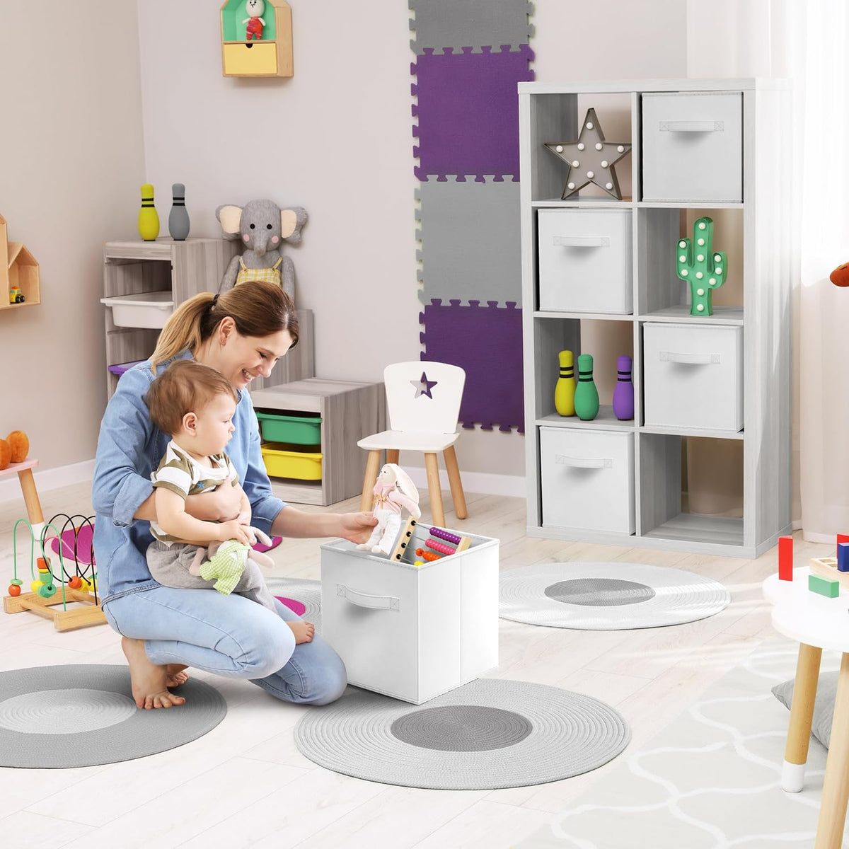 Sorbus Foldable Storage Cubes - 6 Fabric Baskets for Organizing Pantry, Closet, Shelf, Nursery, Playroom, Toy Box, Cubby -11 Inch Dual Handle Collapsible Closet Organizers and Storage Bins (Navy Blue)