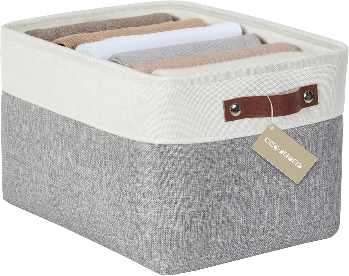 DECOMOMO Storage Bins, Large Fabric Storage Baskets for Shelves, Decorative Linen Closet Organizer, 15 x 11 x 9.5 inches (Beige & White, 3 Pack)
