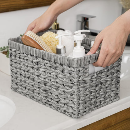 GRANNY SAYS Wicker Storage Baskets for Shelves, Wicker Baskets for Organizing, Waterproof Woven Basket for Pantry, Rectangle Basket for Shlef, Brown, 2-Pack