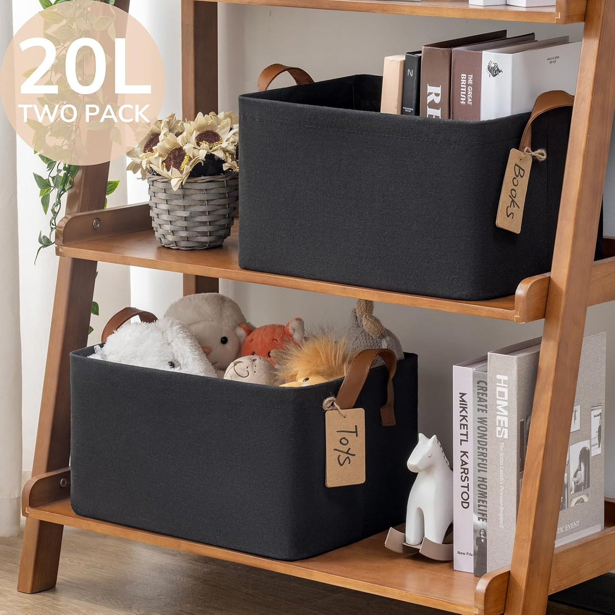 CHICVITA Large Storage Baskets for Shelves, Fabric Storage Bins with Metal Frame, Closet Organizers and Storage Boxes for Clothes Toy, Beige