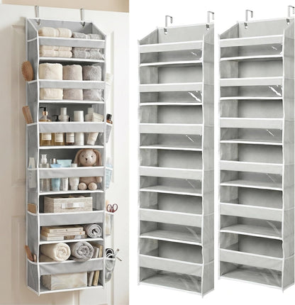 HOMELUX THEORY UPGRADED 6 Tiers Over The Door Organizer Hanging - 100D EXTRA THICK & 50lbs HUGE CAPACITY, 12 Side Mesh Pockets Over The Door Shoe Organizer, Hanging Closet Organizer (Ivory, 1pc)