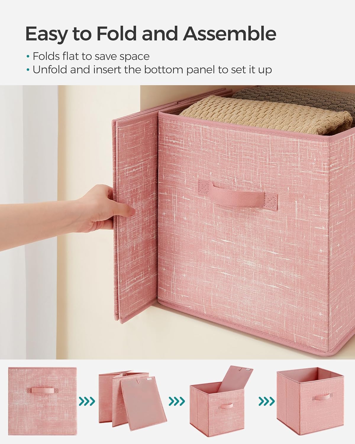 SONGMICS Storage Cubes, 11-Inch Non-Woven Fabric Bins with Double Handles, Set of 6, Closet Organizers for Shelves, Foldable, for Clothes, Cattail Gray UROB26LG
