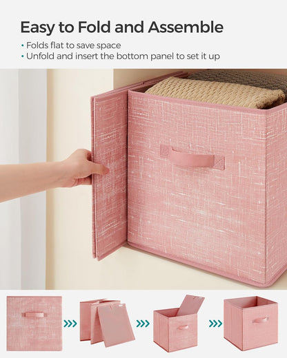 SONGMICS Storage Cubes, 11-Inch Non-Woven Fabric Bins with Double Handles, Set of 6, Closet Organizers for Shelves, Foldable, for Clothes, Cattail Gray UROB26LG