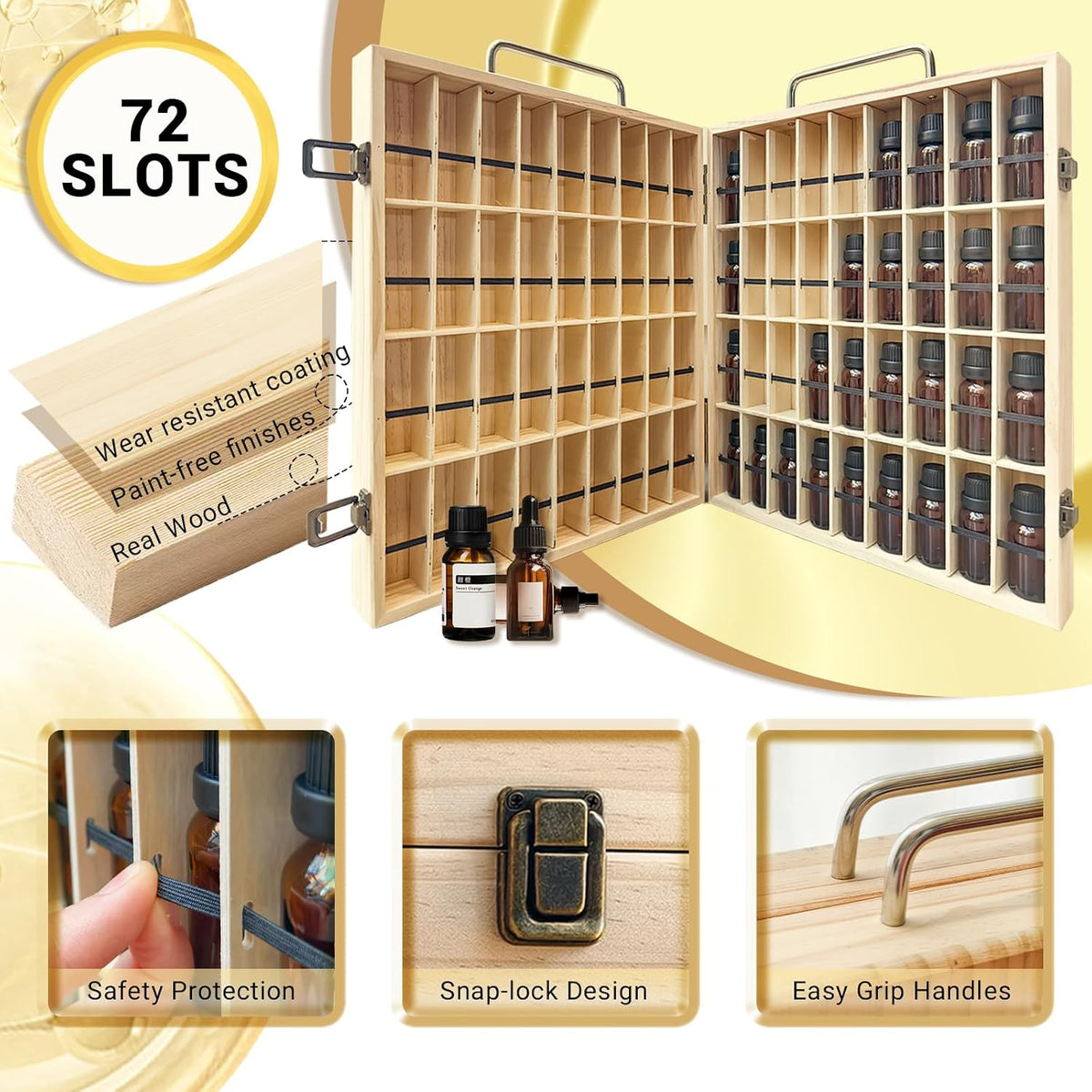 Pure Vie Essential Oil Bamboo Storage Box Travel Display Presentation, Holds 26 Bottles for 5, 10, 15ml - Aromatherapy Organizer Nail Polish Fragrance Container - Keep Your Oils Safe & Space Saver