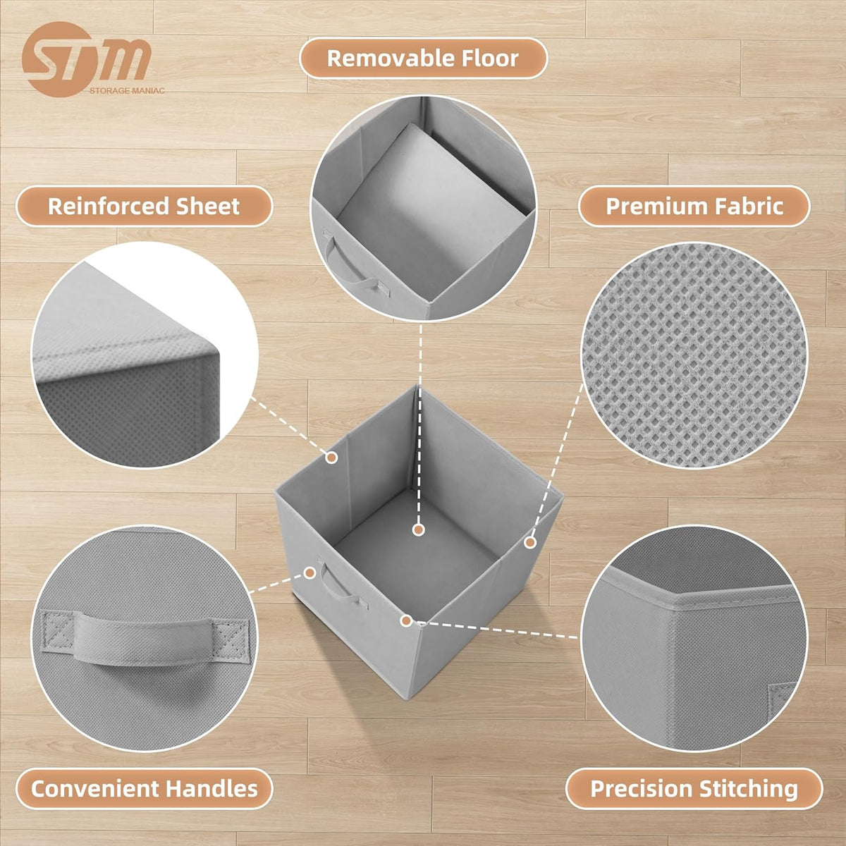 STORAGE MANIAC Storage Cubes, 11 Inch Durable 6 Pack Fabric Foldable Collapsible Bins with Handles for Organization, Closet, Shelves, Offices, Toys, Black