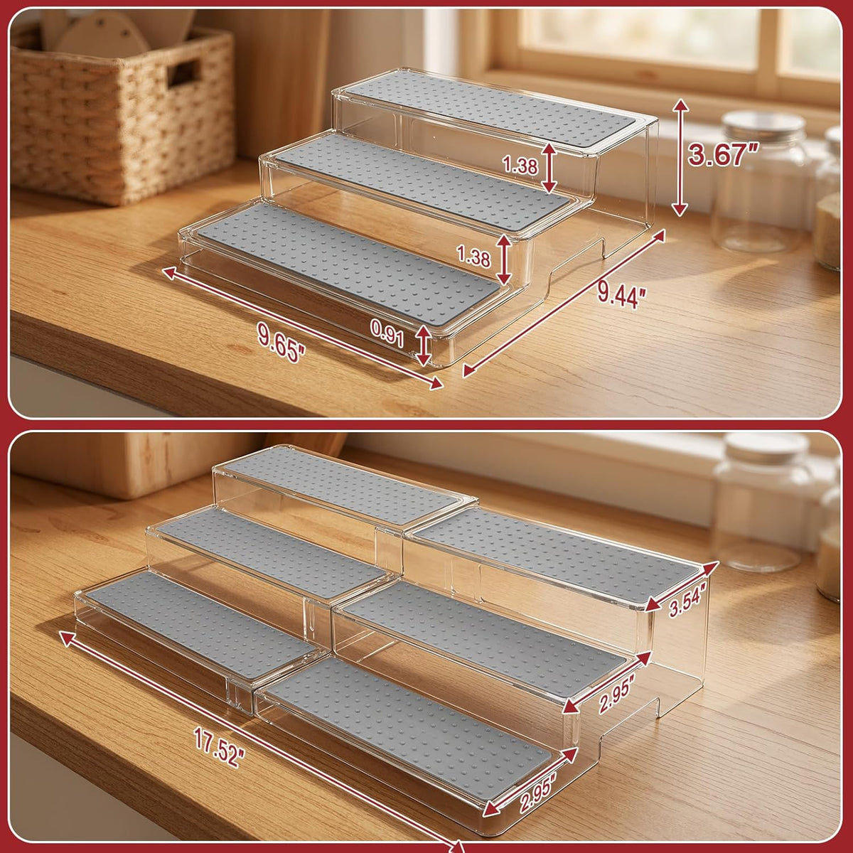 Expandable Can Rack Organizer 2 Pack, 3-Tier Adjustable Length | Set of 2 Holds Up to 36 Cans, Stability with Non-Skid Shelf, Canned Goods Storage Display for Pantry, Cabinet