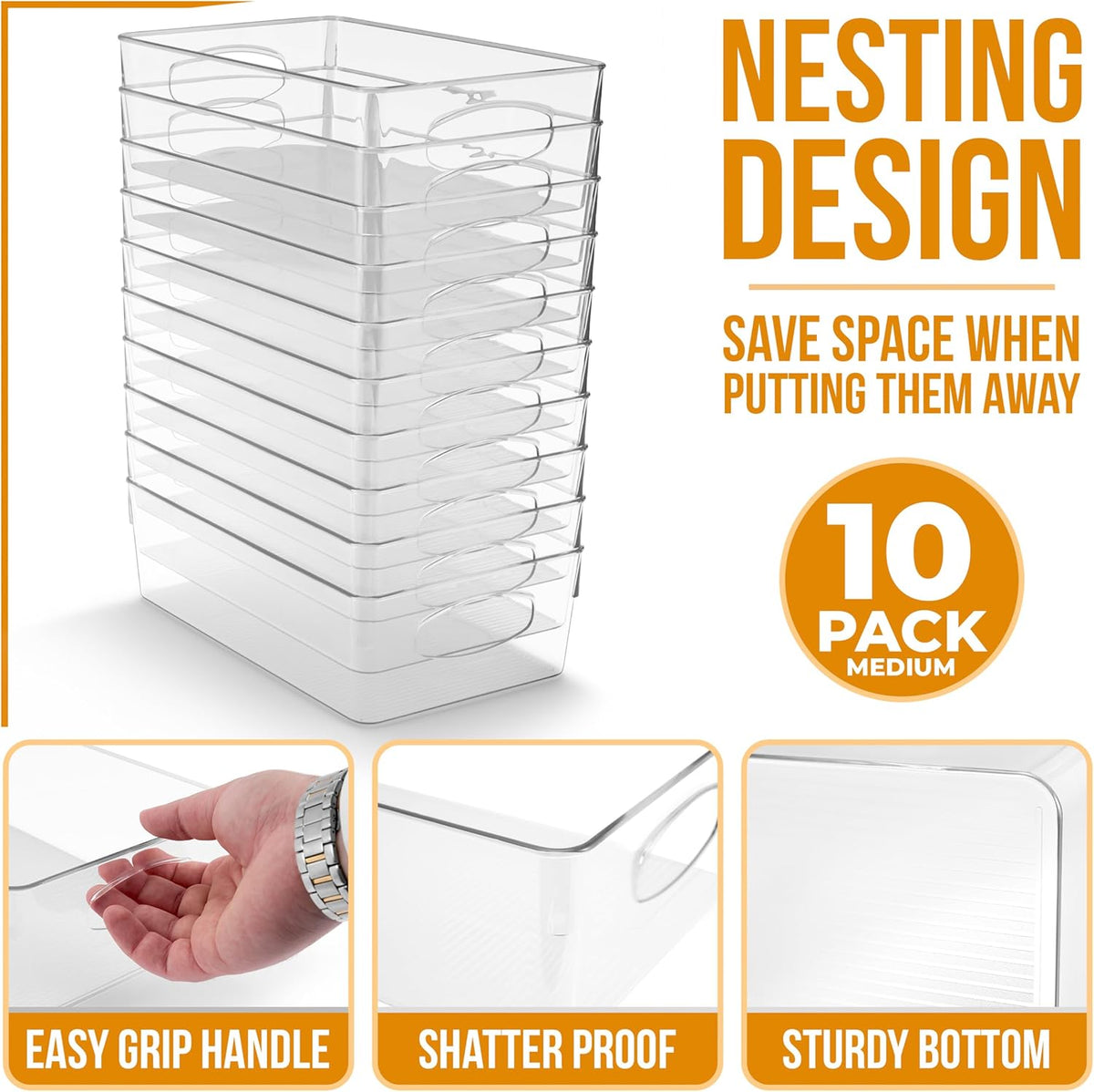 Sorbus Small Clear Plastic Storage Bins for Organizing, Clear Organizer Bins with Handles, Plastic Storage Bins for Closet, Pantry, Fridge, Medicine Cabinet Organizer, Shelves, Freezer, Drawer