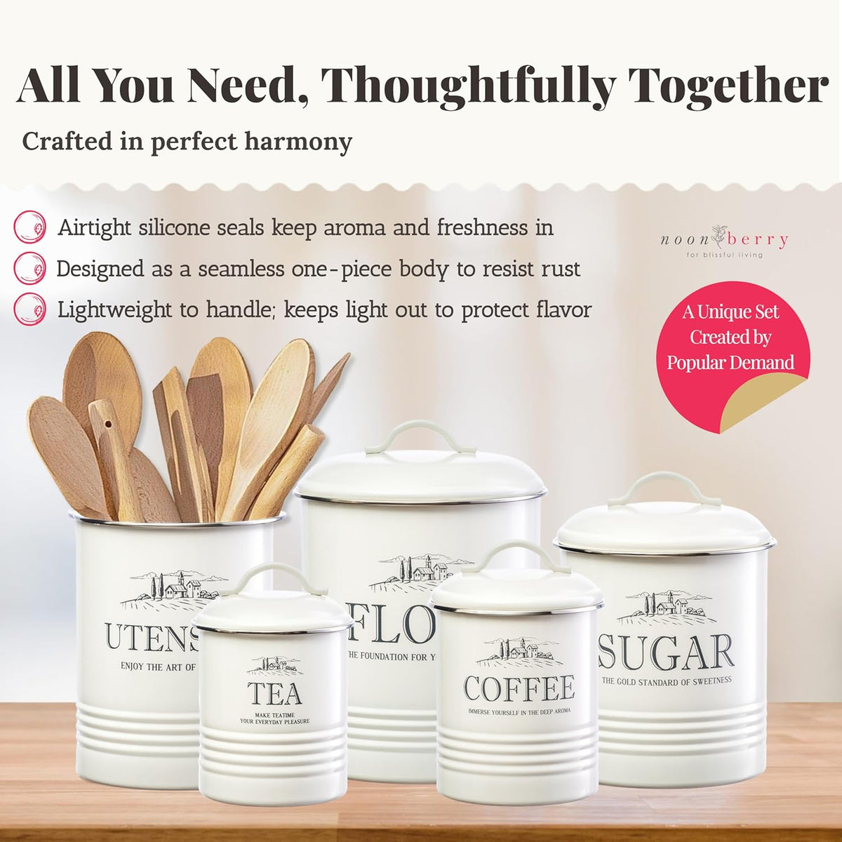 noonberry Potato and Onion Storage Bin Set – 3-Piece Ventilated Potato Storage Bin, Onion Storage Container and Garlic Container – Cream-White Magnolia Finish