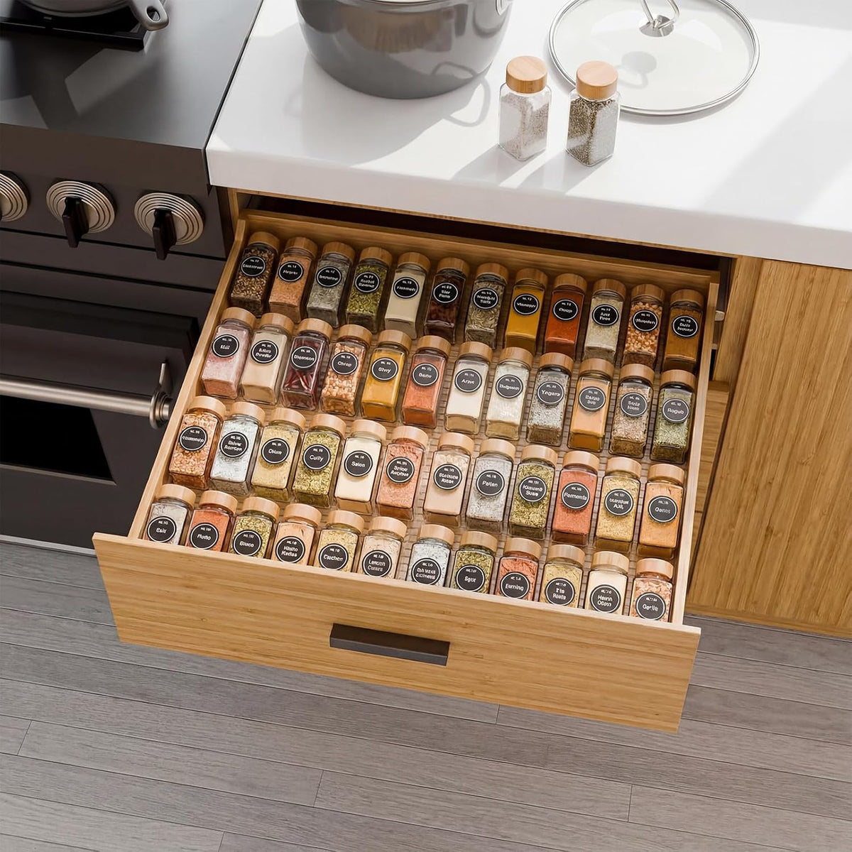 LETGO 8 Pack Adjustable Spice Rack for Drawer- Expandable From 11" to 22" Expandable Spice Drawer Organizer 4 Tiers Acrylic Seasoning Organizer Rack,Clear Spice Rack Tray for Spices,Condiment (8)