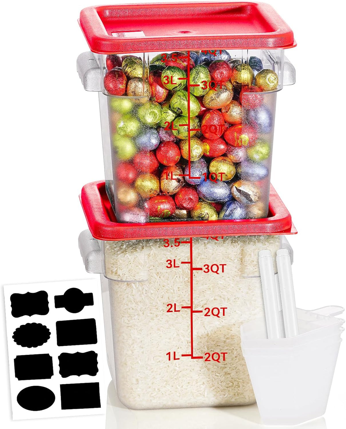 4QT NSF Food Storage Containers: 8 PCS [Food Grade][Hot&Cold Resistant] Commercial Clear Food Storage Containers with Lids for Restaurant Kitchen Proof Dough, Measuring Spoons Included(BPA FREE) - Colors B