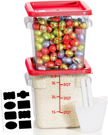 4QT NSF Food Storage Containers: 8 PCS [Food Grade][Hot&Cold Resistant] Commercial Clear Food Storage Containers with Lids for Restaurant Kitchen Proof Dough, Measuring Spoons Included(BPA FREE) - Colors B