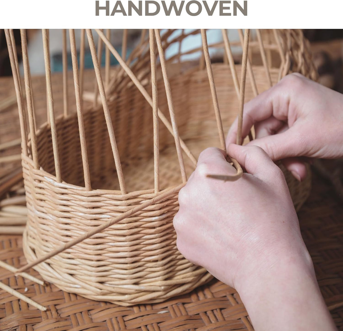 GRANNY SAYS Wicker Storage Baskets for Shelves, Wicker Baskets for Organizing, Waterproof Woven Basket for Pantry, Rectangle Basket for Shlef, Brown, 2-Pack
