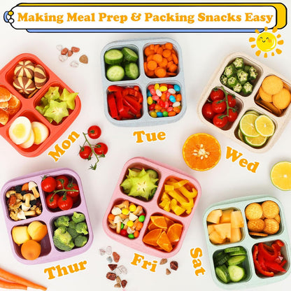 Snack Containers, 4 Compartment Snack Box Containers Bento Box, Reusable Meal Prep Lunch Containers for Adults Kids Toddler, Divided Food Containers for Travel Work School