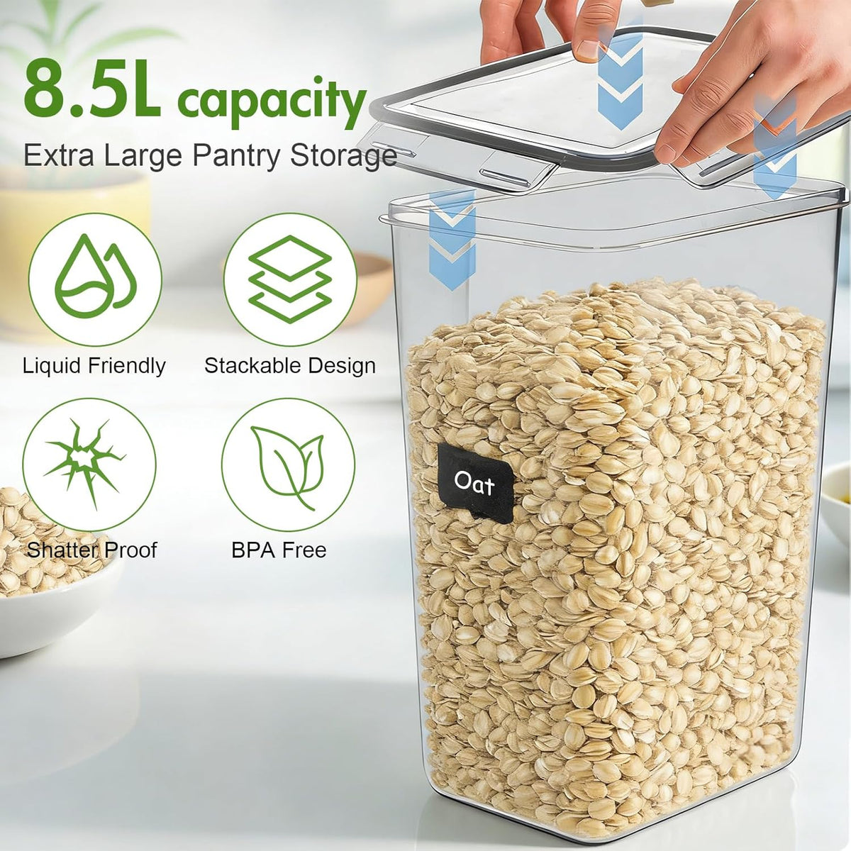 ALSO GO 2 PC (9.5L | 321 Oz) Extra Large Airtight Food Storage Containers with Lids,Kitchen and Pantry Organization Plastic Containers for Flour,Rice,Cereal,Pasta,Sugar,dog food (Leakproof, BPA-Free)
