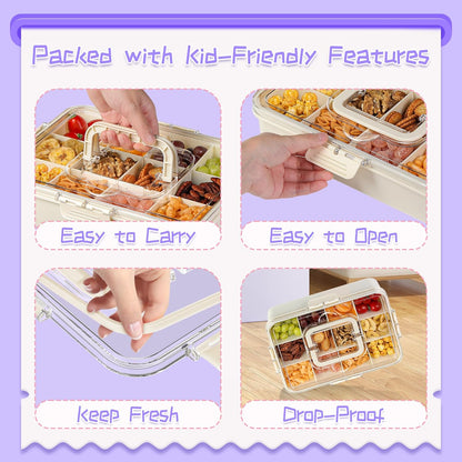 Xyptorix Snack Box Container for Kids - Adjustable 12-Compartment Snack Containers, Reusable Bento Box, Dishwasher Safe, BPA-Free, Perfect for School, Travel, Camping & Picnic, Ivory White