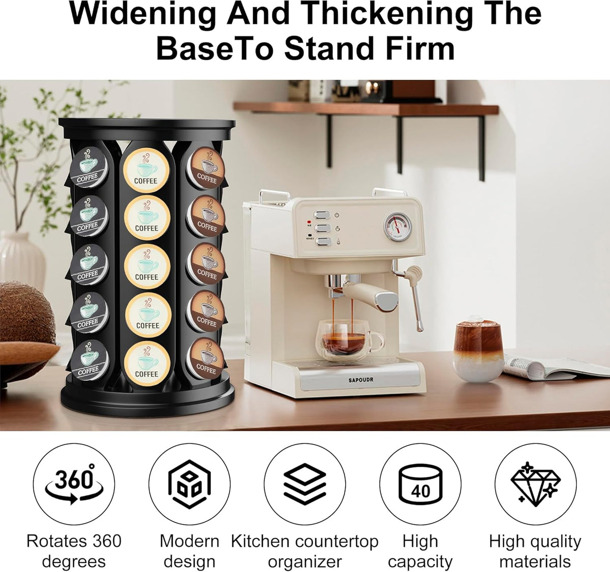 CEHNCEH K Cup Holder, Coffee Pods Holder Storage Organizer Stand Carousel Compatible with 40 Keurig K-Cup Pods, Home or Office Kitchen Counter (Black)