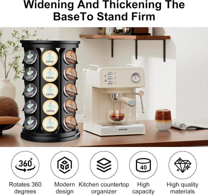 CEHNCEH K Cup Holder, Coffee Pods Holder Storage Organizer Stand Carousel Compatible with 40 Keurig K-Cup Pods, Home or Office Kitchen Counter (Black)