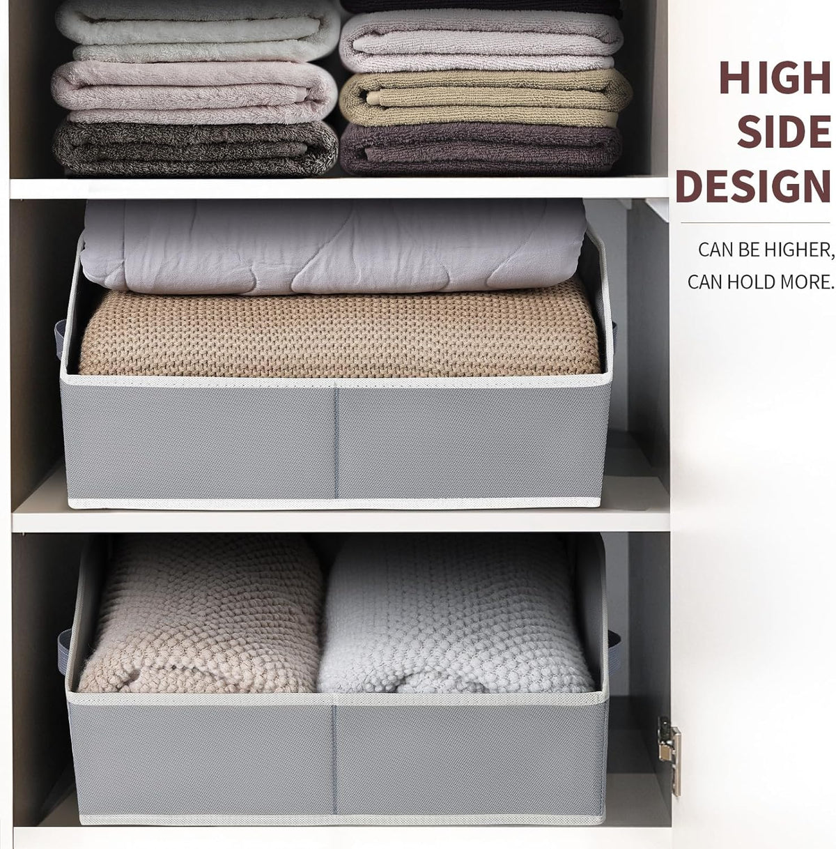 Homsorout Closet Organizers Bins 6 Packs - Large Closet Shelf Organizer with Handles, Fabric Trapezoid Storage Bins, Collapsible Storage Cubes for Clothes, Towels, Light Gray