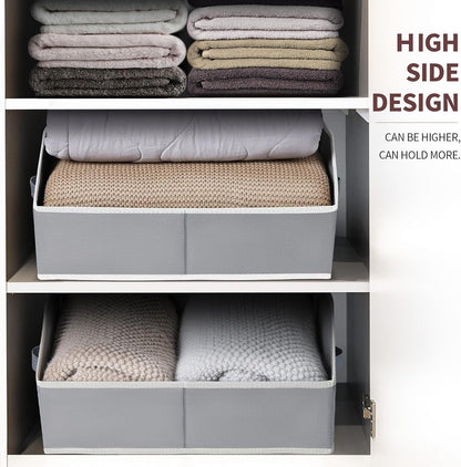 Homsorout Closet Organizers Bins 6 Packs - Large Closet Shelf Organizer with Handles, Fabric Trapezoid Storage Bins, Collapsible Storage Cubes for Clothes, Towels, Light Gray