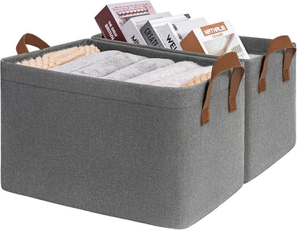 CHICVITA Large Storage Baskets for Shelves, Fabric Storage Bins with Metal Frame, Closet Organizers and Storage Boxes for Clothes Toy, Beige