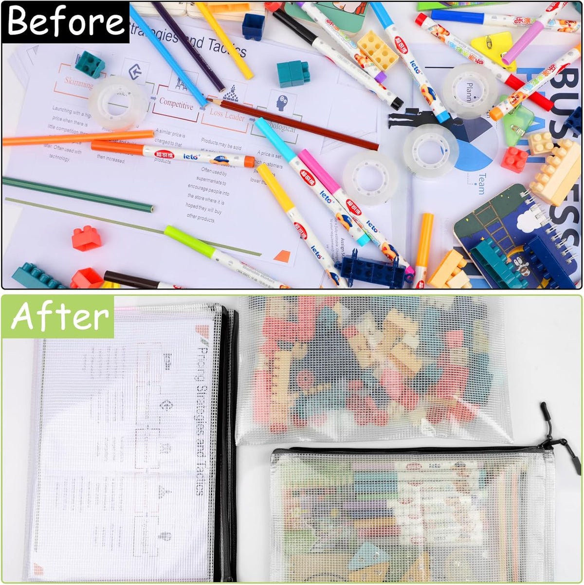 YOPCDJ 24pcs Mesh Zipper Pouch File Bags Puzzle Storage Bags, A3 17x12 Inches Large Reusable Zipper Pouches for Organizing Classroom Board Game Organization