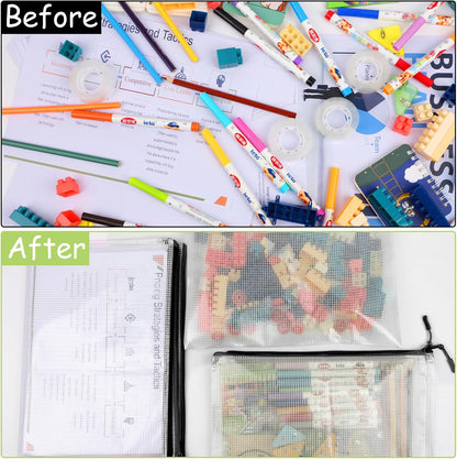 YOPCDJ 24pcs Mesh Zipper Pouch File Bags Puzzle Storage Bags, A3 17x12 Inches Large Reusable Zipper Pouches for Organizing Classroom Board Game Organization