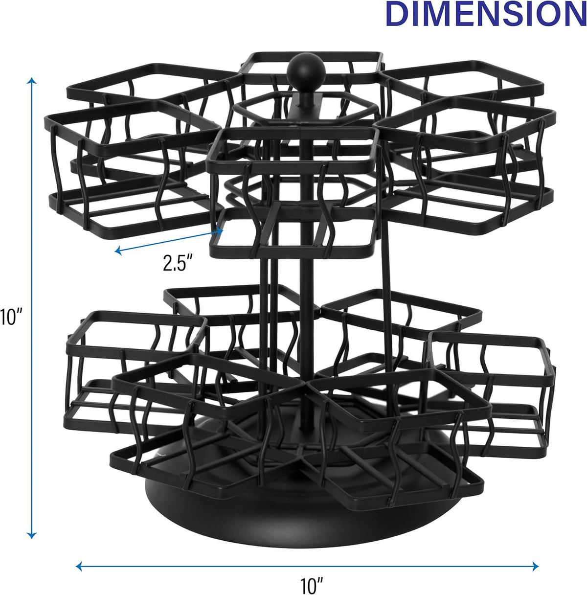 NHZ Tea Bag Organizer - Spinning Carousel Holder With 12 Compartments, Up to 140 Tea Bags Storage, Black Powder Coated Stainless Steel