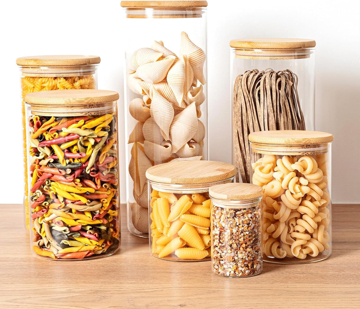 SHOWIN Glass Food Storage Jars Square 37oz, 4 Pack Glass Jars With Bamboo Lids, Kitchen Storage Containers For Spice, Candy, Cookie, Storage For Pantry Organizers