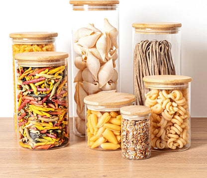 SHOWIN Glass Food Storage Jars Square 37oz, 4 Pack Glass Jars With Bamboo Lids, Kitchen Storage Containers For Spice, Candy, Cookie, Storage For Pantry Organizers