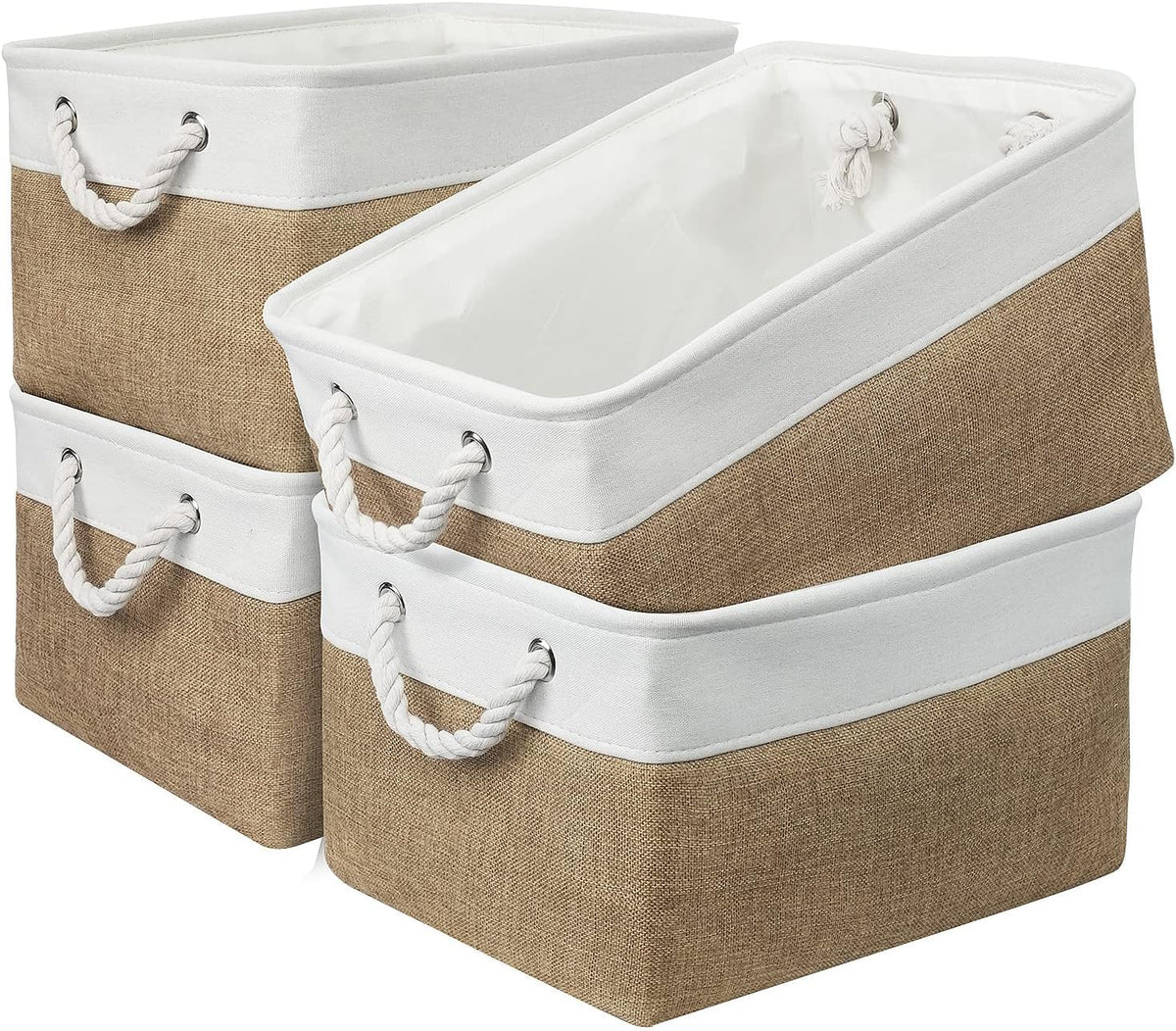 Fabric Storage Bins 12x8x5 inch [6-Pack] with Rope Handles - Decorative Baskets for Organizing