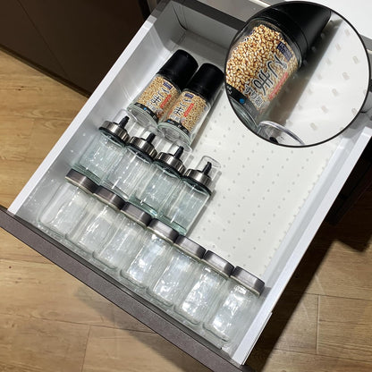 Gosmol Spice Drawer Organizer insert, Adjustable & Non-Slip Silicone Spice Drawer Liner, in Drawer Spice Organizer for Seasoning Jars and Spices Bottles -Grey