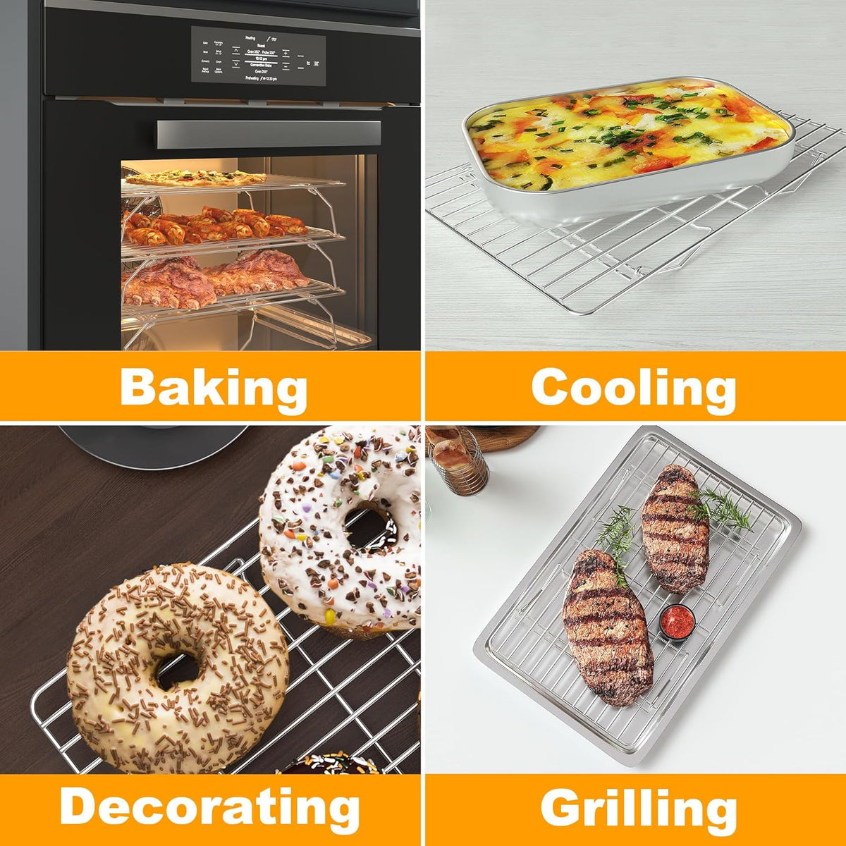 2PCS Cooling Racks for Cooking and Baking - 10" x 15"Heavy Duty Stainless Steel Wire Rack for Baking, Grilling, Roasting - Oven & Dishwasher Safe - Fits Jelly Roll Sheet Pan-Silver