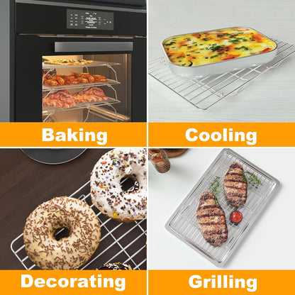 2PCS Cooling Racks for Cooking and Baking - 10" x 15"Heavy Duty Stainless Steel Wire Rack for Baking, Grilling, Roasting - Oven & Dishwasher Safe - Fits Jelly Roll Sheet Pan-Silver