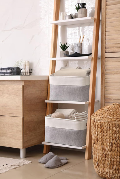 DECOMOMO Storage Bins, Large Fabric Storage Baskets for Shelves, Decorative Linen Closet Organizer, 15 x 11 x 9.5 inches (Beige & White, 3 Pack)