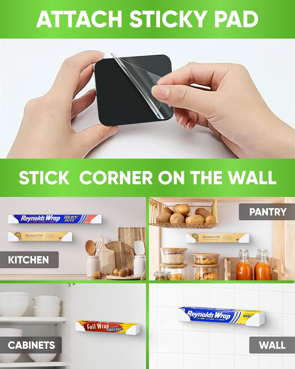Skywin Adhesive Foil and Plastic Wrap Organizer Includes 2 Holders, Fits Box Width up to 2.4in/61mm, Heavy Duty Aluminum Foil Organization and Storage (White)