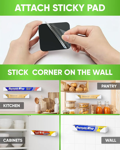 Skywin Adhesive Foil and Plastic Wrap Organizer Includes 2 Holders, Fits Box Width up to 2.4in/61mm, Heavy Duty Aluminum Foil Organization and Storage (White)