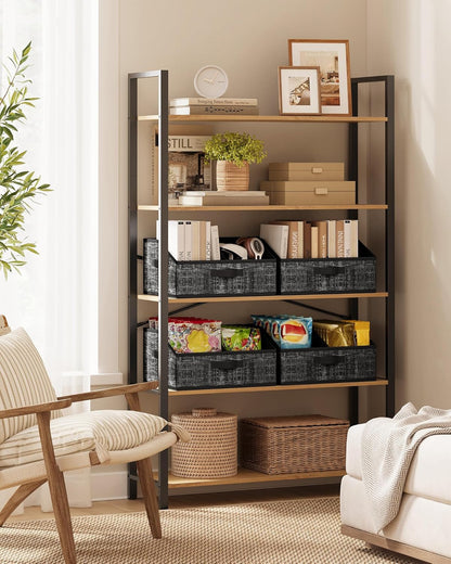 SONGMICS Set of 6 Storage Baskets, Foldable Storage Bins, Fabric Boxes, 15.7 x 11.8 x 7.9 Inches, Closet Storage Organizers, 3 Handles, for Bedroom, Living Room, Summer Sand URFB0140K01