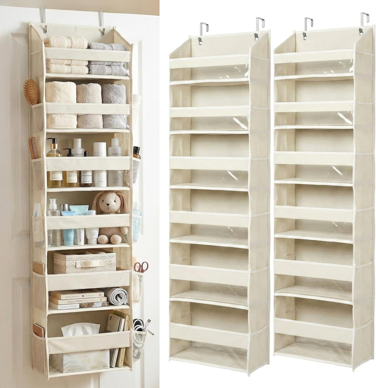 HOMELUX THEORY UPGRADED 6 Tiers Over The Door Organizer Hanging - 100D EXTRA THICK & 50lbs HUGE CAPACITY, 12 Side Mesh Pockets Over The Door Shoe Organizer, Hanging Closet Organizer (Ivory, 1pc)