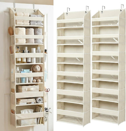 HOMELUX THEORY UPGRADED 6 Tiers Over The Door Organizer Hanging - 100D EXTRA THICK & 50lbs HUGE CAPACITY, 12 Side Mesh Pockets Over The Door Shoe Organizer, Hanging Closet Organizer (Ivory, 1pc)