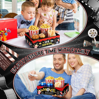 Movie Night Supplies Snack Trays with Handles Reusable Wooden Movie Gift Basket for Theater Popcorn Bucket Bowl Box Container Family Room Decor(Classic Style)