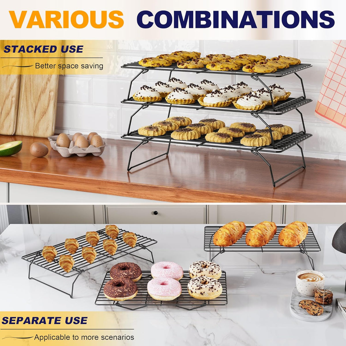 2PCS Cooling Racks for Cooking and Baking - 10" x 15"Heavy Duty Stainless Steel Wire Rack for Baking, Grilling, Roasting - Oven & Dishwasher Safe - Fits Jelly Roll Sheet Pan-Silver