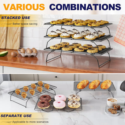 2PCS Cooling Racks for Cooking and Baking - 10" x 15"Heavy Duty Stainless Steel Wire Rack for Baking, Grilling, Roasting - Oven & Dishwasher Safe - Fits Jelly Roll Sheet Pan-Silver