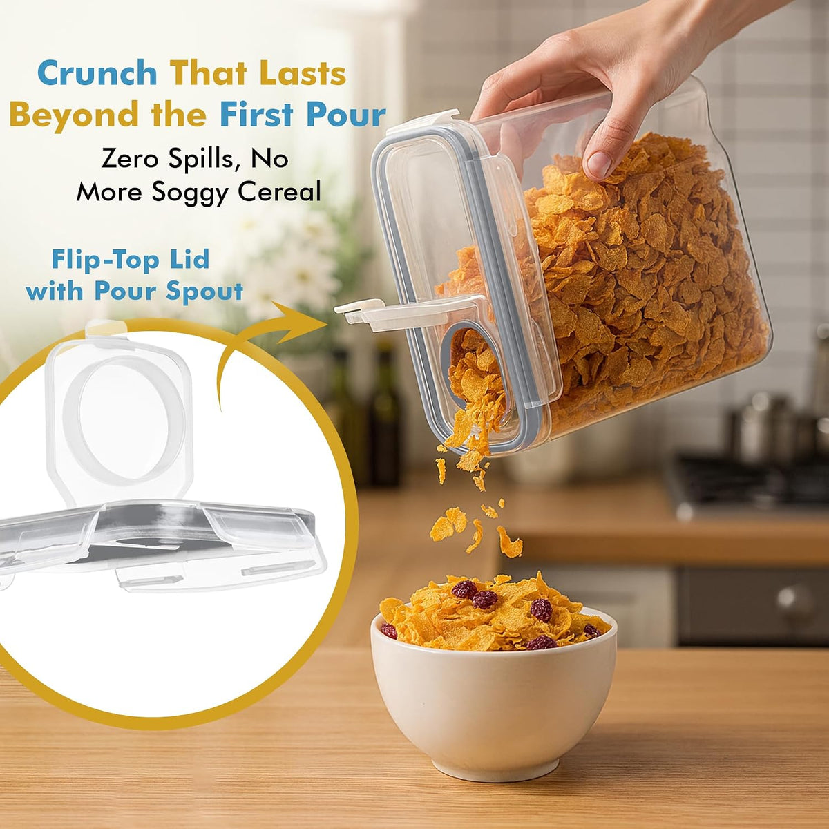 Shazo 2 Pack (15.4 Oz Cereal Capacity) Small Airtight Cereal Containers Storage with Lids, Perfect Space Saving BPA-Free Plastic Container, Pantry Organization and Canister for Rice, Sugar & Flour