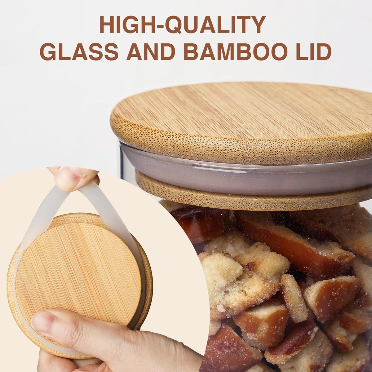 SHOWIN Glass Food Storage Jars Square 37oz, 4 Pack Glass Jars With Bamboo Lids, Kitchen Storage Containers For Spice, Candy, Cookie, Storage For Pantry Organizers