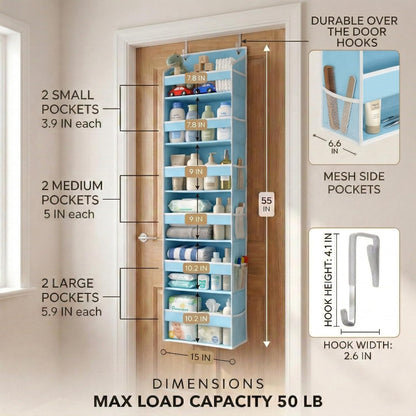 HOMELUX THEORY UPGRADED 6 Tiers Over The Door Organizer Hanging - 100D EXTRA THICK & 50lbs HUGE CAPACITY, 12 Side Mesh Pockets Over The Door Shoe Organizer, Hanging Closet Organizer (Ivory, 1pc)