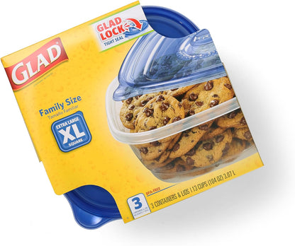 Glad GladWare XL Square Food Storage Containers with Lock Tight Lids, BPA-Free Family Size Plastic Containers for Leftovers, Meal Prep, and Freezer Storage, Dishwasher Safe, 104 Oz
