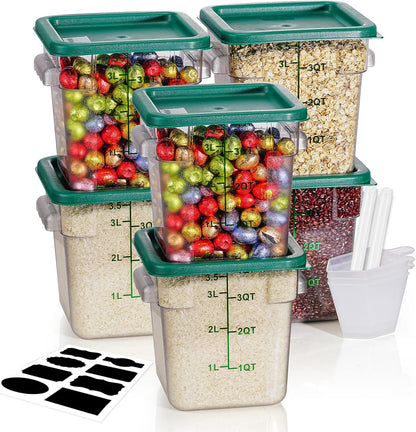 4QT NSF Food Storage Containers: 8 PCS [Food Grade][Hot&Cold Resistant] Commercial Clear Food Storage Containers with Lids for Restaurant Kitchen Proof Dough, Measuring Spoons Included(BPA FREE) - Colors A