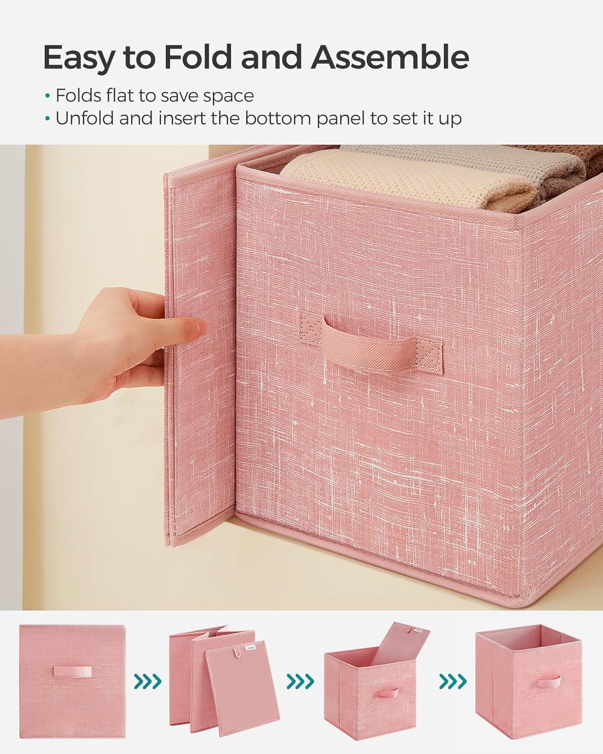 SONGMICS Storage Cubes, 11-Inch Non-Woven Fabric Bins with Double Handles, Set of 6, Closet Organizers for Shelves, Foldable, for Clothes, Cattail Gray UROB26LG
