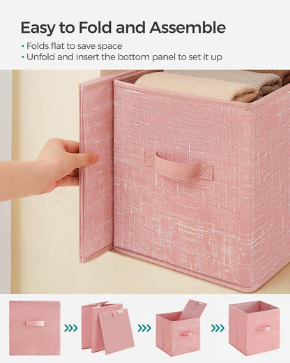 SONGMICS Storage Cubes, 11-Inch Non-Woven Fabric Bins with Double Handles, Set of 6, Closet Organizers for Shelves, Foldable, for Clothes, Cattail Gray UROB26LG