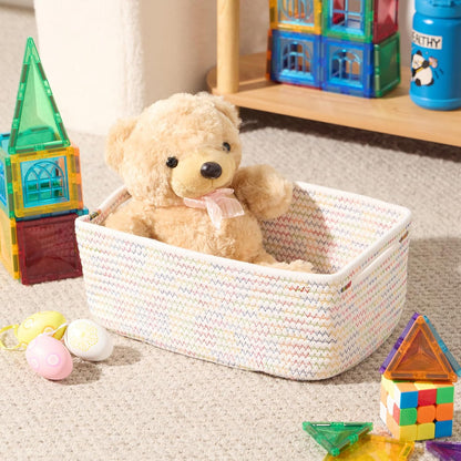 MiniArk Small Storage Baskets for Organizing | Closet Organizer Bins | Shelf Toy Basket | Woven Rope Baskets | Cube Decorative Box | Shallow Basket | L11.5xW7.5xH4.7| Brown